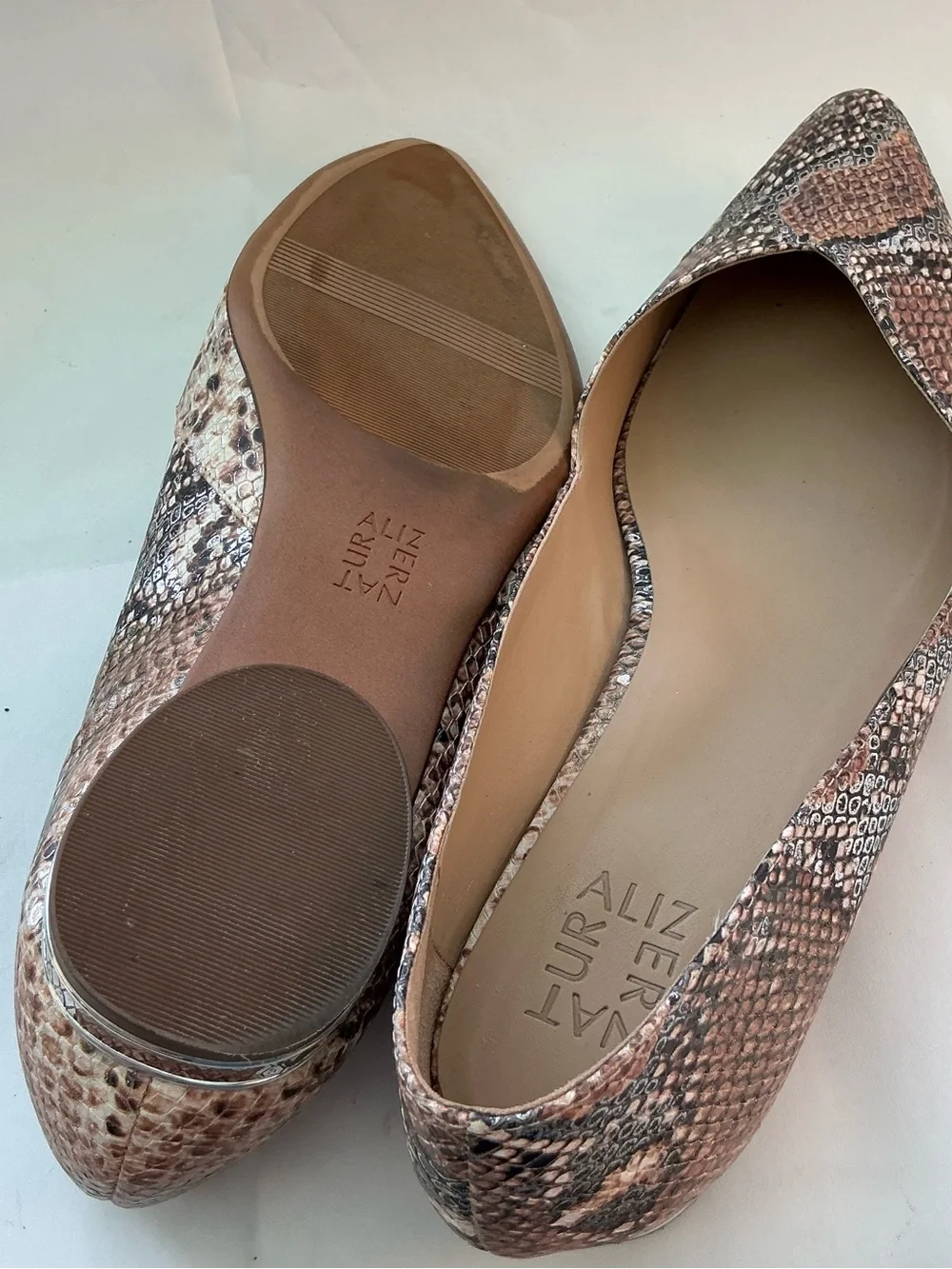 Naturalizer Havana Leather Pointed Toe Pointed Toe Flats in Brown Snake Print
